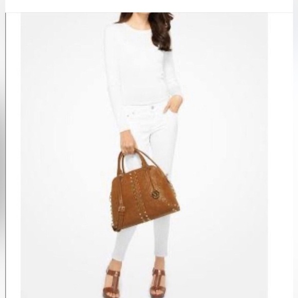 Michael Kors Gold Studded Satchel Handbag - Picture 3 of 13